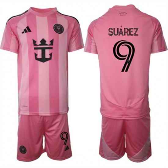 Men Inter Miami CF 9 Luis Surez 25 26 Pink Home Soccer Jersey Suit